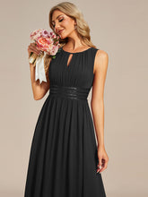 Load image into Gallery viewer, Color=Black | Maxi Long Chiffon Hollow Round Neck Decor Bridesmaids Dress-Black 9