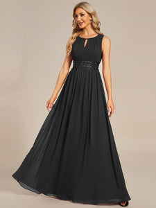 Color=Black | Elegant Sleeveless Pleated Sequin Wholesale Bridesmaids Dress-Black 9