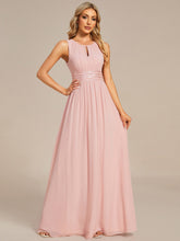 Load image into Gallery viewer, Color=Pink | Maxi Long Chiffon Hollow Round Neck Decor Bridesmaids Dress-Pink 15