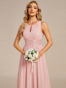 Color=Pink | Elegant Sleeveless Pleated Sequin Wholesale Bridesmaids Dress-Pink 