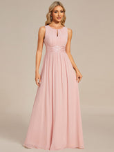 Load image into Gallery viewer, Color=Pink | Maxi Long Chiffon Hollow Round Neck Decor Bridesmaids Dress-Pink 14
