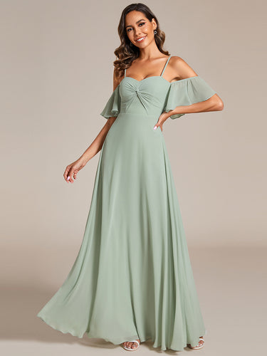 Color=Mint Green | Maxi Long Cold Shoulder Wholesale Bridesmaid Dresses With Short Sleeves-Mint Green 1