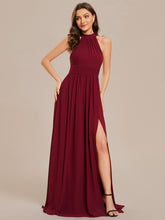 Load image into Gallery viewer, Color=Burgundy | Wholesale Chiffon Halter Neckline Sleeveless Evening Dresses-Burgundy 6