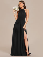 Load image into Gallery viewer, Color=Black | Wholesale Chiffon Halter Neckline Sleeveless Evening Dresses-Black 11