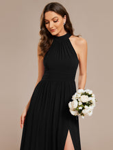 Load image into Gallery viewer, Color=Black | Wholesale Chiffon Halter Neckline Sleeveless Evening Dresses-Black 8
