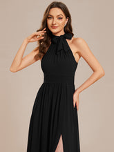 Load image into Gallery viewer, Color=Black | Wholesale Chiffon Halter Neckline Sleeveless Evening Dresses-Black 9