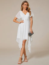 Load image into Gallery viewer, Color=Cream | Deep V Neck Chiffon Wholesale Evening Gown With Short Sleeves-Cream 4