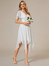Load image into Gallery viewer, Color=Cream | Deep V Neck Chiffon Wholesale Evening Gown With Short Sleeves-Cream 3