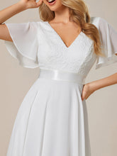 Load image into Gallery viewer, Color=Cream | Deep V Neck Chiffon Wholesale Evening Gown With Short Sleeves-Cream 2