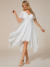 Load image into Gallery viewer, Color=Cream | Deep V Neck Chiffon Wholesale Evening Gown With Short Sleeves-Cream 1