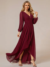 Load image into Gallery viewer, Color=Burgundy | Maxi Long Chiffon Wholesale Evening Dresses With Long Sleeves-Burgundy 1
