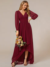 Load image into Gallery viewer, Color=Burgundy | Maxi Long Chiffon Wholesale Evening Dresses With Long Sleeves-Burgundy 1