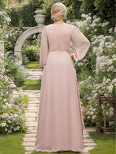 Load image into Gallery viewer, Color=Pink | Maxi Long Chiffon Wholesale Evening Dresses With Long Sleeves-Pink 4