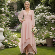 Load image into Gallery viewer, Color=Pink | Maxi Long Chiffon Wholesale Evening Dresses With Long Sleeves-Pink 1