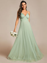 Load image into Gallery viewer, Color=Mint Green | Mesh Contrast Wholesale Bridesmaids Dresses With Spaghetti Straps-Mint Green 