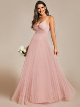 Load image into Gallery viewer, Color=Pink | Mesh Contrast Wholesale Bridesmaids Dresses With Spaghetti Straps-Pink 1