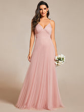 Load image into Gallery viewer, Color=Pink | Mesh Contrast Wholesale Bridesmaids Dresses With Spaghetti Straps-Pink 5