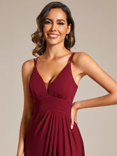 Load image into Gallery viewer, Color=Burgundy | Plunging Neck Split Spaghetti Strap Back X-Cross Bridesmaid Dress-Burgundy 2