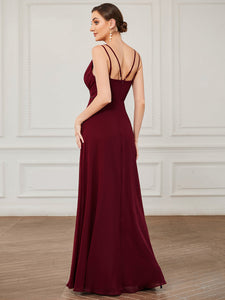 Color=Burgundy | Deep V Neck A Line Backless Wholesale Bridesmaid Dresses-Burgundy 2