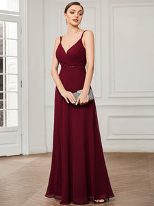 Color=Burgundy | Deep V Neck A Line Backless Wholesale Bridesmaid Dresses-Burgundy 3