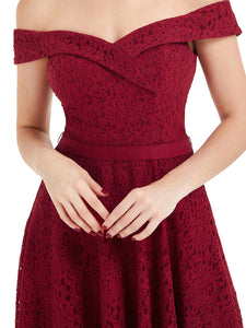 Color=Burgundy | Off Shoulder Asymmetrical Hem Knee Length Wholesale Bridesmaid Dresses-Burgundy 5