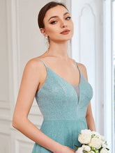 Load image into Gallery viewer, Color=Dusty blue | Elegant V Neck A Line Spaghetti Straps Wholesale Bridesmaid Dresses-Dusty blue 5