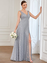 Load image into Gallery viewer, Color=Grey | Sleeveless Split Deep V Neck Wholesale Bridesmaid Dresses-Grey 3