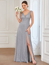 Load image into Gallery viewer, Color=Grey | Sleeveless Split Deep V Neck Wholesale Bridesmaid Dresses-Grey 1