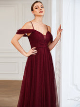 Load image into Gallery viewer, Color=Burgundy | Spaghetti Straps Deep V Neck A Line Wholesale Bridesmaid Dresses-Burgundy 4