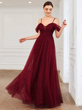 Load image into Gallery viewer, Color=Burgundy | Spaghetti Straps Deep V Neck A Line Wholesale Bridesmaid Dresses-Burgundy 1