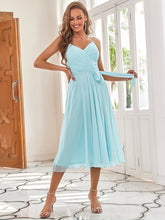 Load image into Gallery viewer, Color=Sky Blue | Wholesale Casual V Neck Chiffon Bridesmaid Dress For Women-Sky Blue 4