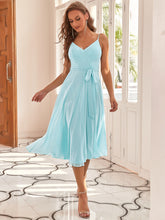 Load image into Gallery viewer, Color=Sky Blue | Wholesale Casual V Neck Chiffon Bridesmaid Dress For Women-Sky Blue 1