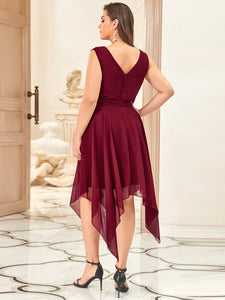 Color=Burgundy | Pretty Wholesale Knee Length Chiffon Bridesmaid Dress With Irregular Hem-Burgundy 2