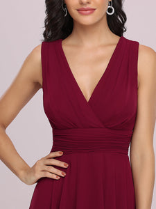 Color=Burgundy | Sleeveless V Neck Mini Wholesale Chiffon Bridesmaid Dress-Burgundy 5