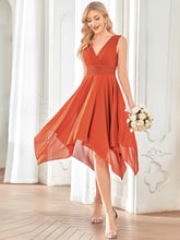 Load image into Gallery viewer, Color=Burnt orange | Wholesale Knee Length Chiffon Bridesmaid Dress With Irregular Hem-Burnt orange 1