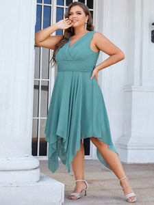 Color=Dusty Blue | Pretty Wholesale Knee Length Chiffon Bridesmaid Dress With Irregular Hem-Dusty Blue 3