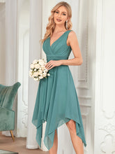 Load image into Gallery viewer, Color=Dusty blue | Sleeveless V Neck Mini Wholesale Chiffon Bridesmaid Dress-Dusty blue 3