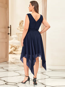 Color=Navy Blue | Pretty Wholesale Knee Length Chiffon Bridesmaid Dress With Irregular Hem-Navy Blue 2