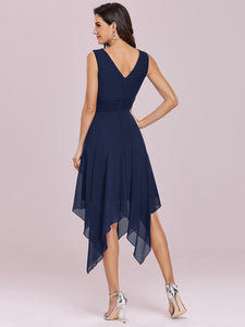 Color=Navy Blue | Wholesale Knee Length Chiffon Bridesmaid Dress With Irregular Hem-Navy Blue 6