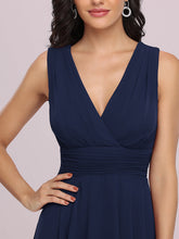 Load image into Gallery viewer, Color=Navy Blue | Sleeveless V Neck Mini Wholesale Chiffon Bridesmaid Dress-Navy Blue 5