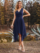 Load image into Gallery viewer, Color=Navy Blue | Wholesale Knee Length Chiffon Bridesmaid Dress With Irregular Hem-Navy Blue 1