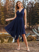 Load image into Gallery viewer, Color=Navy Blue | Wholesale Knee Length Chiffon Bridesmaid Dress With Irregular Hem-Navy Blue 4