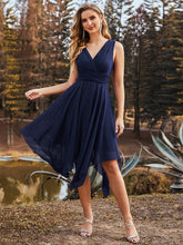 Load image into Gallery viewer, Color=Navy Blue | Sleeveless V Neck Mini Wholesale Chiffon Bridesmaid Dress-Navy Blue 1