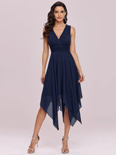 Load image into Gallery viewer, Color=Navy Blue | Wholesale Knee Length Chiffon Bridesmaid Dress With Irregular Hem-Navy Blue 5