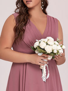 Color=Orchid | Pretty Wholesale Knee Length Chiffon Bridesmaid Dress With Irregular Hem-Orchid 5