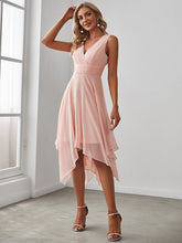 Load image into Gallery viewer, Color=Pink | Sleeveless V Neck Mini Wholesale Chiffon Bridesmaid Dress-Pink 1
