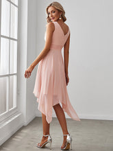 Load image into Gallery viewer, Color=Pink | Sleeveless V Neck Mini Wholesale Chiffon Bridesmaid Dress-Pink 2