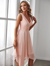 Load image into Gallery viewer, Color=Pink | Sleeveless V Neck Mini Wholesale Chiffon Bridesmaid Dress-Pink 3