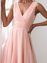 Load image into Gallery viewer, Color=Pink | Sleeveless V Neck Mini Wholesale Chiffon Bridesmaid Dress-Pink 5