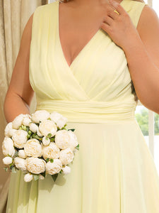 Color=Yellow | Pretty Wholesale Knee Length Chiffon Bridesmaid Dress With Irregular Hem-Yellow 5